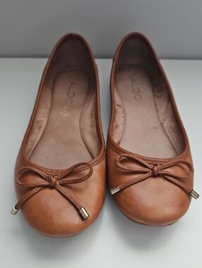 Aldo Women's Camel Genuine Leather Bow Ballet Flats